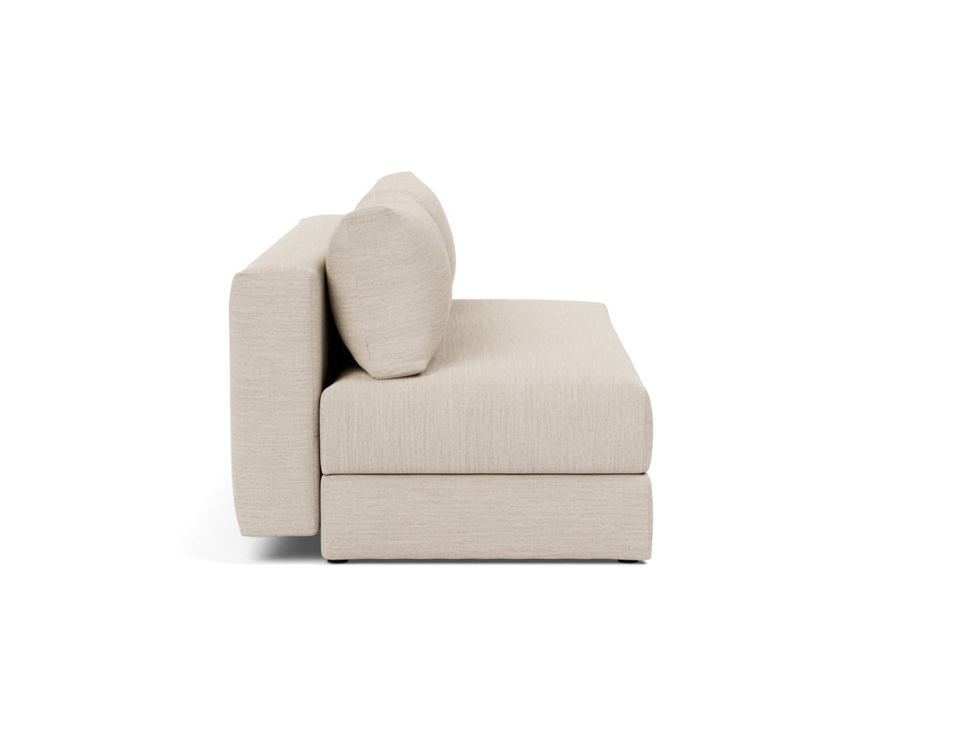 Osvald Sleeper Sofa by Innovation Living in Blida Sand Grey, sofa position, side view on white