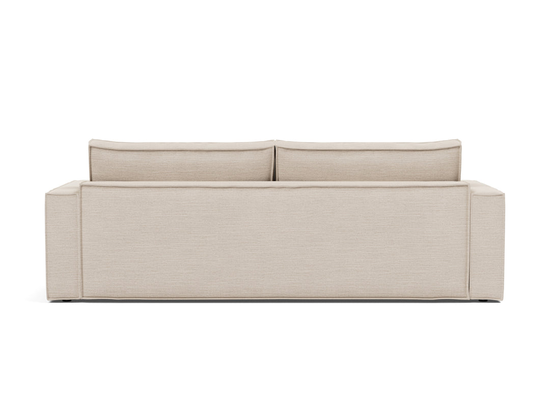 Newilla Sleeper Sofa (standard arms) by Innovation Living in Blida Sand Grey, sofa position, back view on white