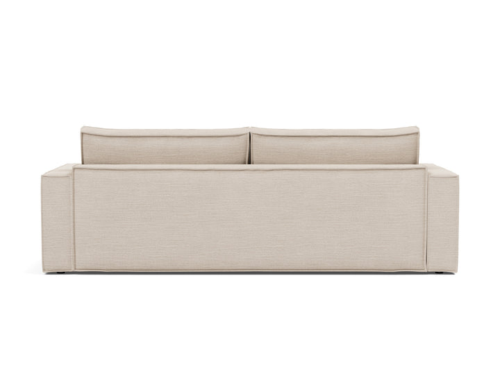 Newilla Sleeper Sofa (standard arms) by Innovation Living in Blida Sand Grey, sofa position, back view on white