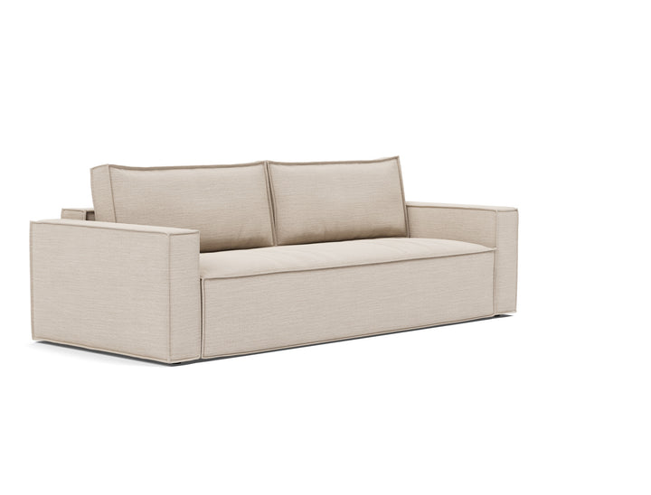 Newilla Sleeper Sofa (standard arms) by Innovation Living in Blida Sand Grey, sofa position, three-quarter view on white