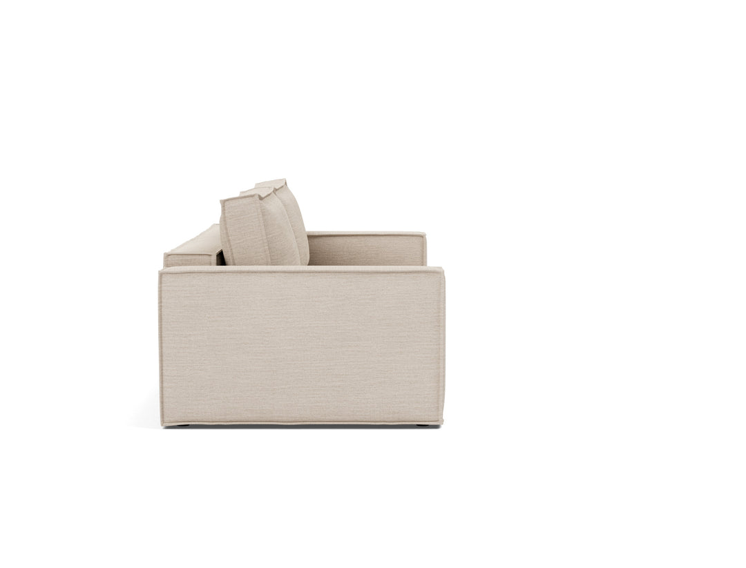 Newilla Sleeper Sofa (standard arms) by Innovation Living in Blida Sand Grey, sofa position, side view on white