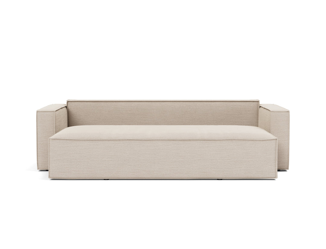 Newilla Sleeper Sofa (standard arms) by Innovation Living in Blida Sand Grey, relax position, front view on white