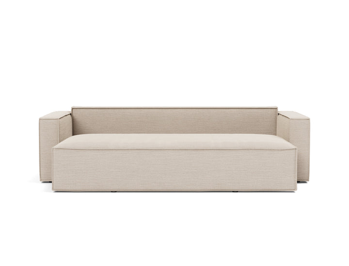 Newilla Sleeper Sofa (standard arms) by Innovation Living in Blida Sand Grey, relax position, front view on white