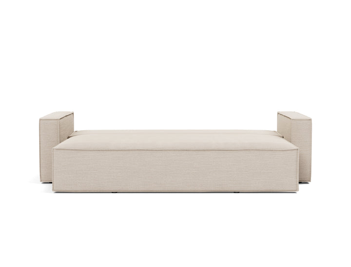 Newilla Sleeper Sofa (standard arms) by Innovation Living in Blida Sand Grey, bed position, front view on white