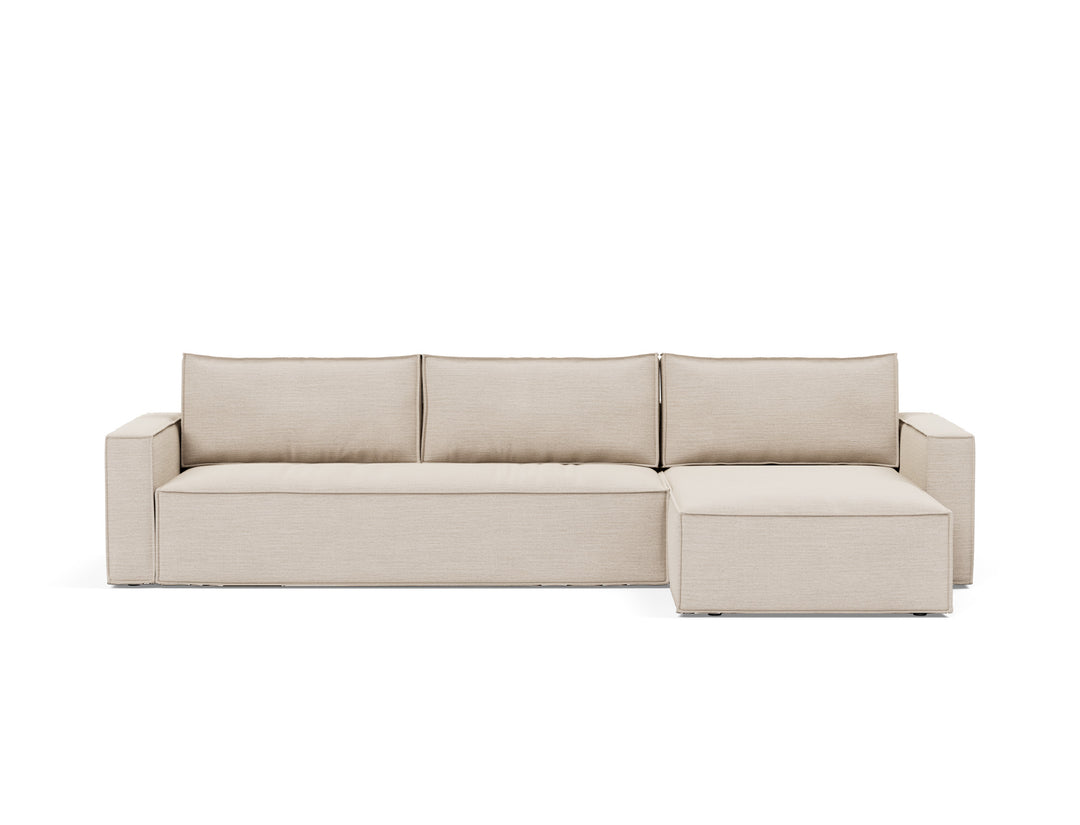 Newilla Sleeper Chaise Sectional (standard arm) by Innovation Living in Blida Sand Grey, sofa position, front view on white