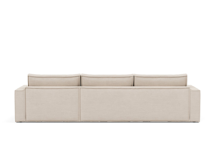 Newilla Sleeper Chaise Sectional (standard arm) by Innovation Living in Blida Sand Grey, sofa position, back view on white