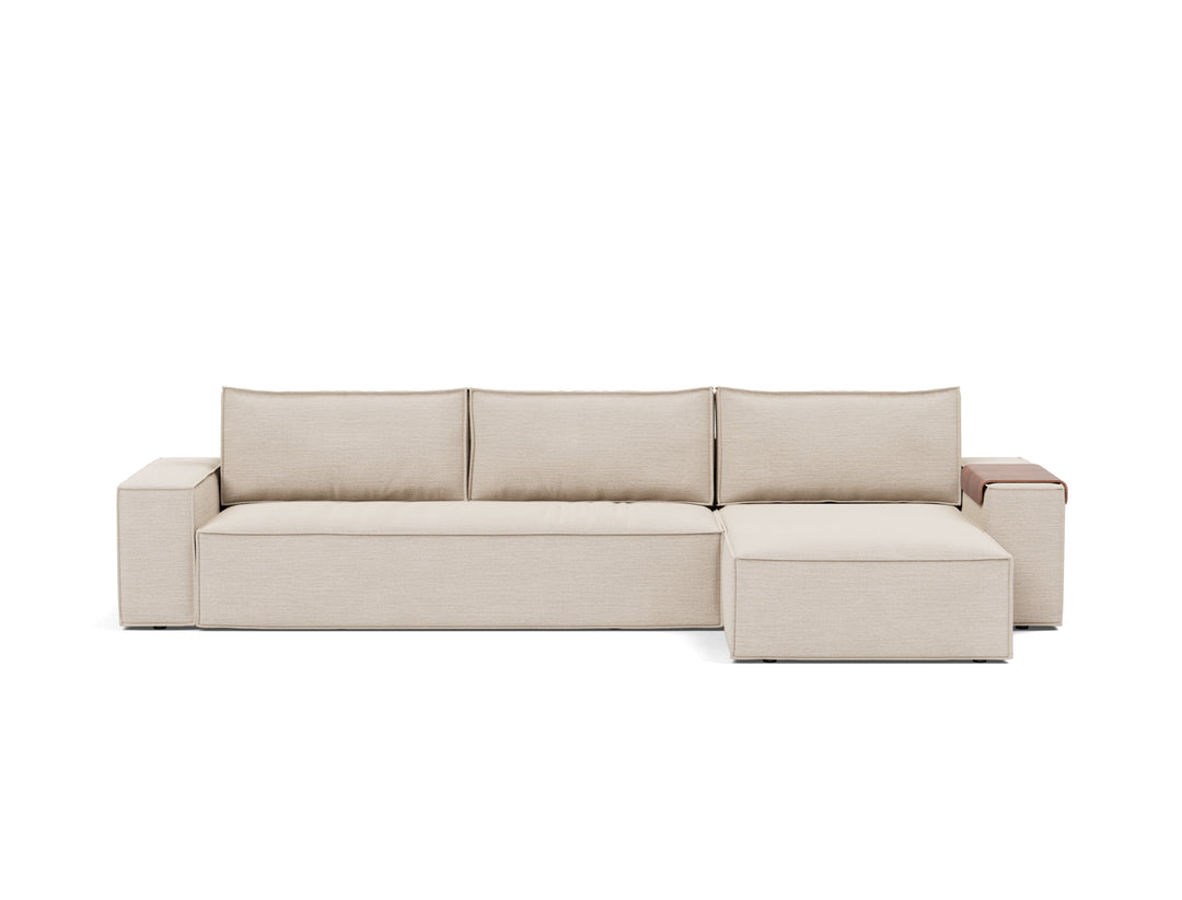 Newilla Sleeper Chaise Sectional (wide arms) by Innovation Living in Blida Sand Grey, sofa position, front view on white