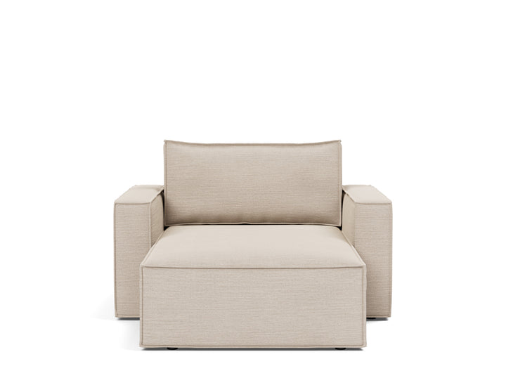 Newilla Lounger Chair (standard arms) by Innovation Living in Blida Sand Grey, sofa position, front view on white