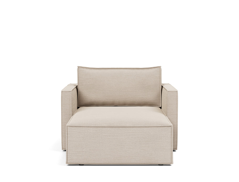 Newilla Lounger Chair (slim arms) by Innovation Living in Blida Sand Grey, sofa position, front view on white