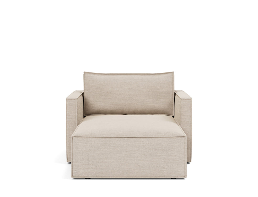 Newilla Lounger Chair (slim arms) by Innovation Living in Blida Sand Grey, sofa position, front view on white