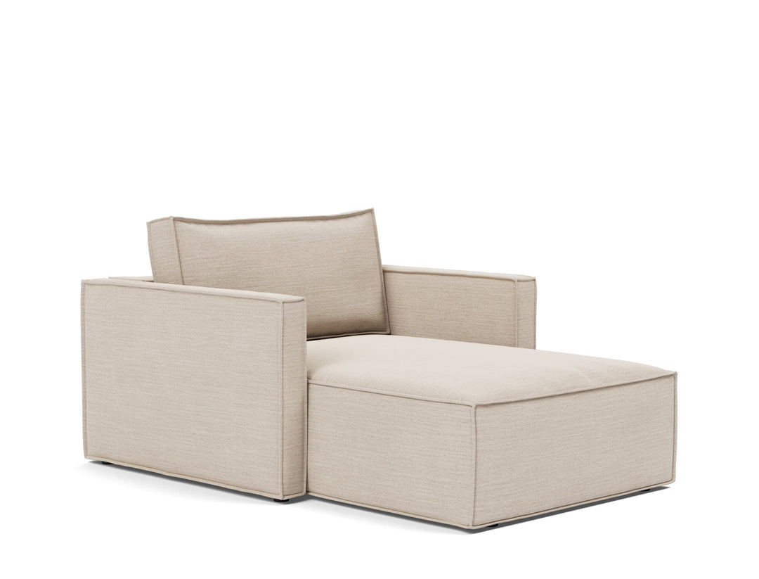 Newilla Lounger Chair (slim arms) by Innovation Living in Blida Sand Grey, sofa position, three-quarter view on white
