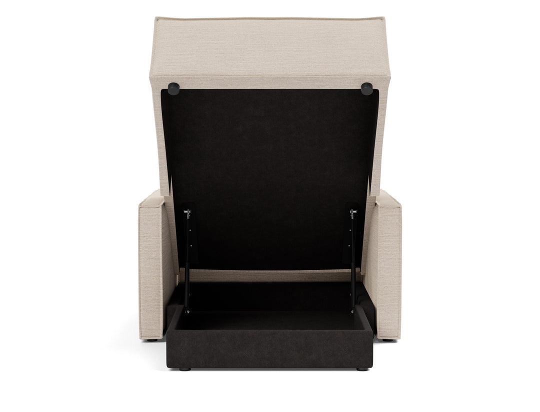 Newilla Lounger Chair (slim arms) by Innovation Living in Blida Sand Grey, relax position, front view on white