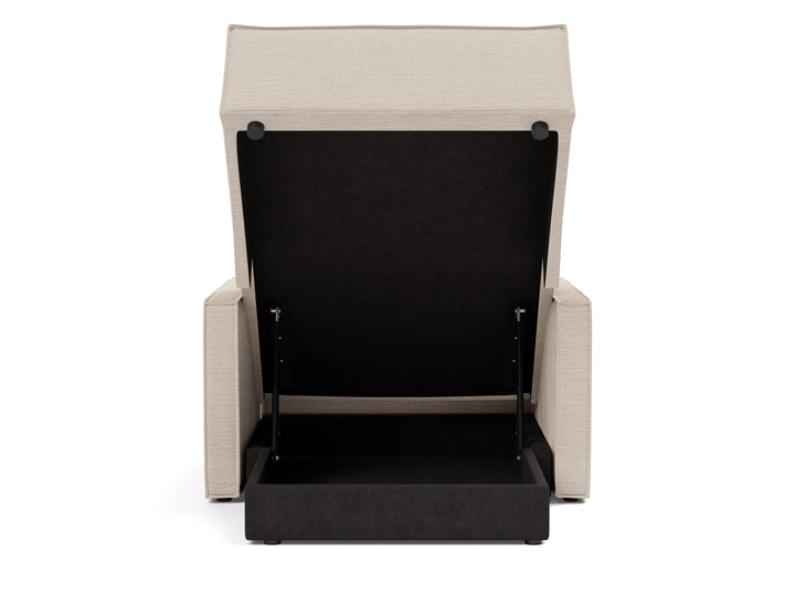 Newilla Lounger Chair (slim arms) by Innovation Living in Blida Sand Grey, relax position, front view on white