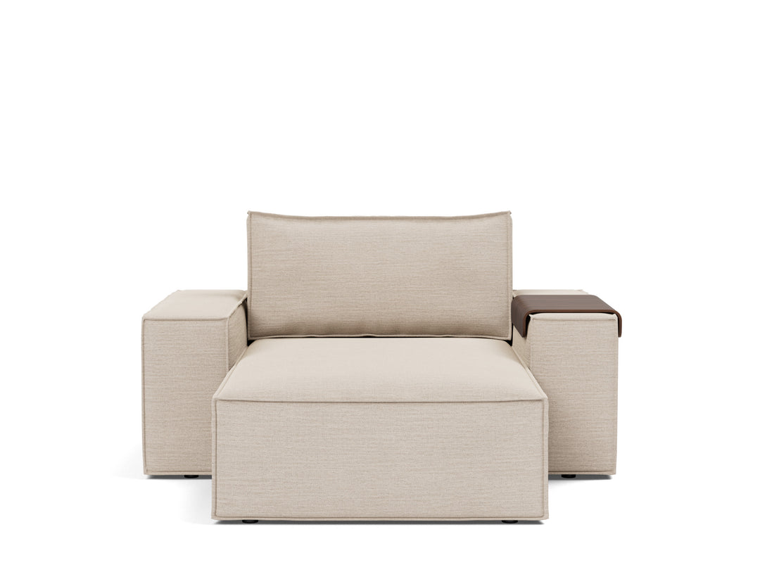 Newilla Lounger Chair (wide arms) by Innovation Living in Blida Sand Grey, sofa position, front view on white