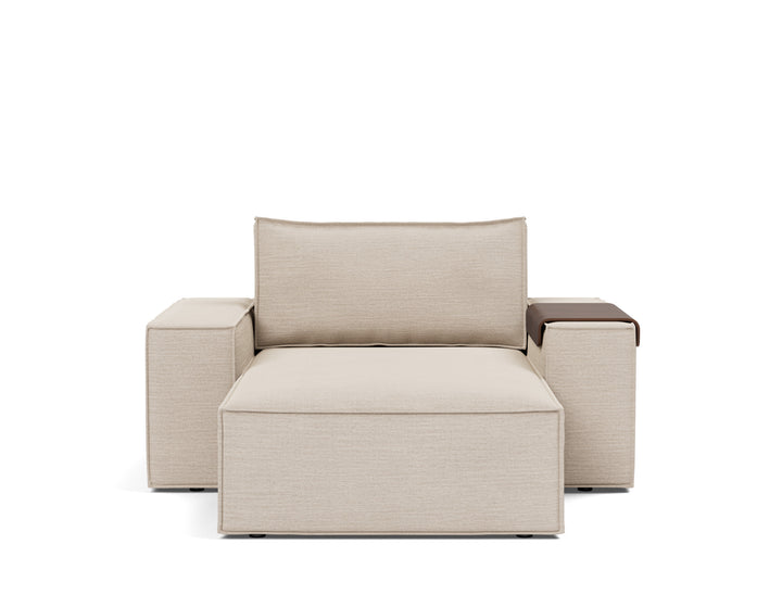 Newilla Lounger Chair (wide arms) by Innovation Living in Blida Sand Grey, sofa position, front view on white