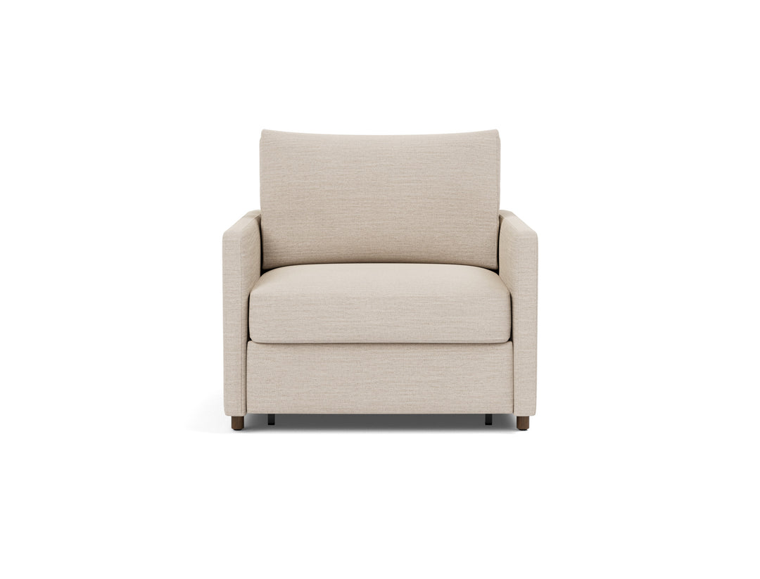 Neah Sleeper Chair (slim arms) by Innovation Living in Blida Sand Grey, sofa position, front view on white