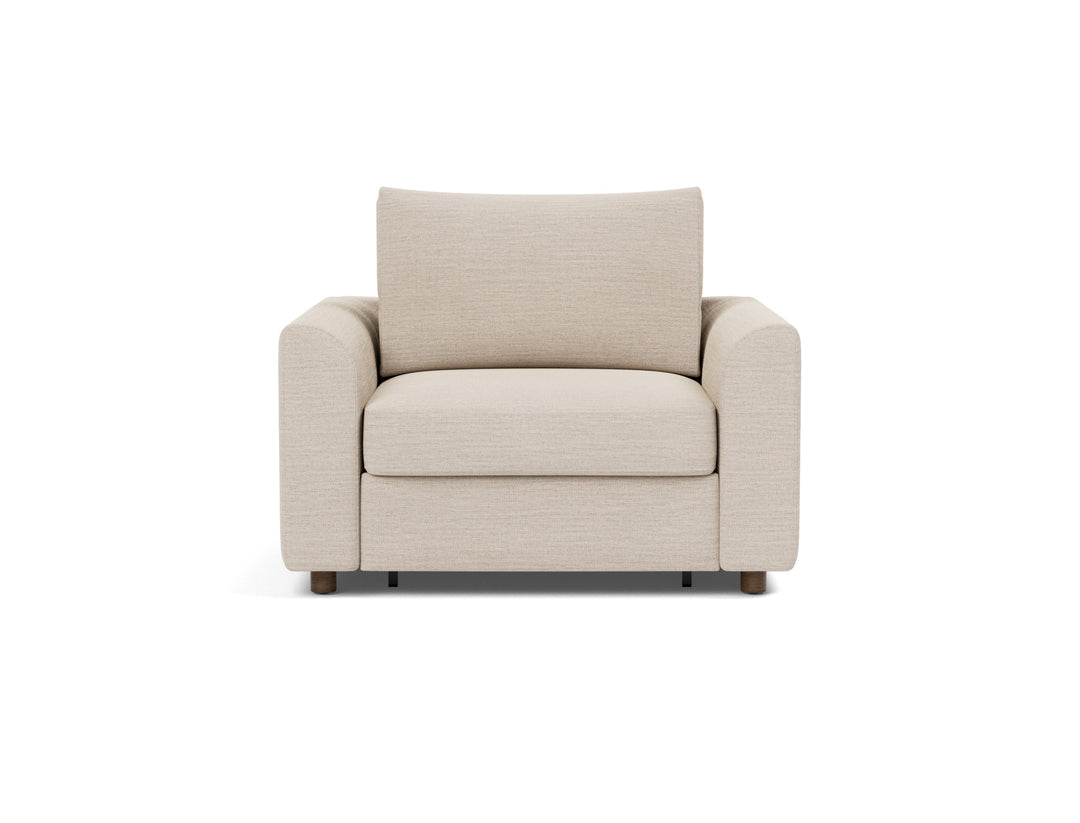 Neah Sleeper Chair (curved arms) by Innovation Living in Blida Sand Grey, sofa position, front view on white
