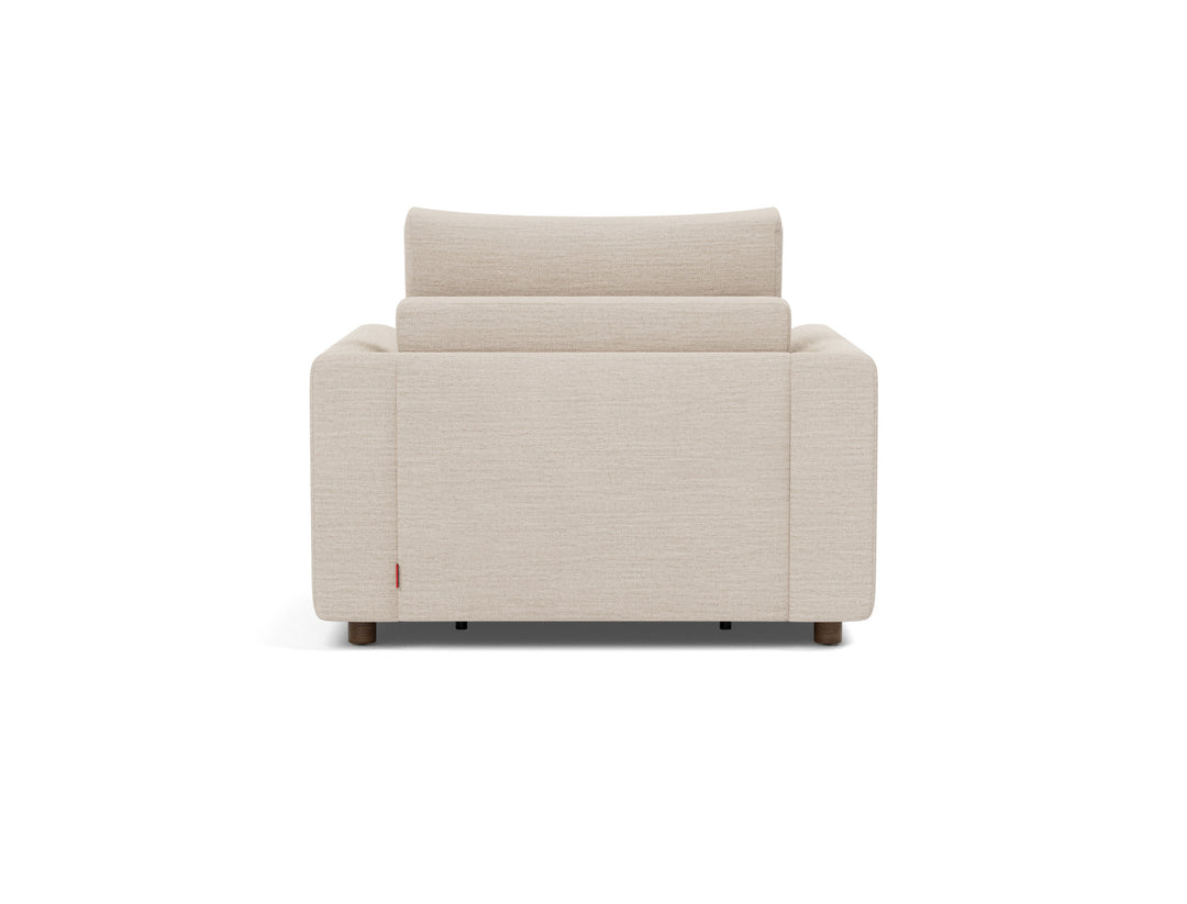 Neah Sleeper Chair (curved arms) by Innovation Living in Blida Sand Grey, sofa position, back view on white