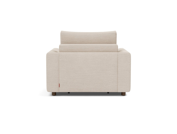 Neah Sleeper Chair (curved arms) by Innovation Living in Blida Sand Grey, sofa position, back view on white