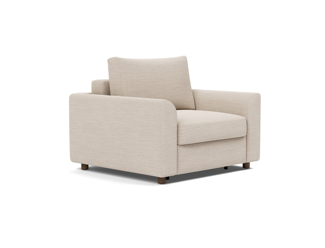 Neah Sleeper Chair (curved arms) by Innovation Living in Blida Sand Grey, sofa position, three-quarter view on white