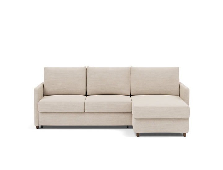Neah Sleeper Chaise Sectional (slim arms) by Innovation Living in Blida Sand Grey, sofa position, front view on white