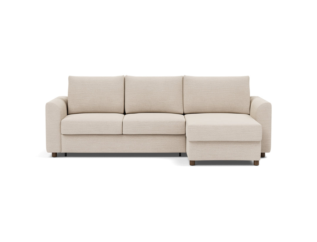 Neah Sleeper Chaise Sectional (curved arms) by Innovation Living in Blida Sand Grey, sofa position, front view on white