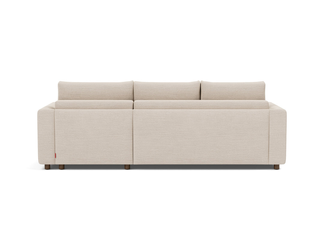 Neah Sleeper Chaise Sectional (curved arms) by Innovation Living in Blida Sand Grey, sofa position, back view on white