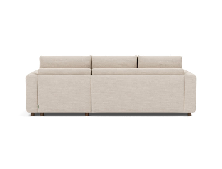 Neah Sleeper Chaise Sectional (curved arms) by Innovation Living in Blida Sand Grey, sofa position, back view on white