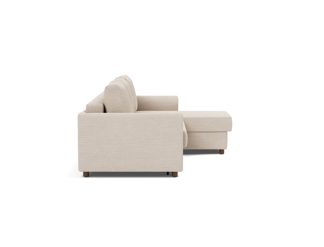 Neah Sleeper Chaise Sectional (curved arms) by Innovation Living in Blida Sand Grey, sofa position, side view on white