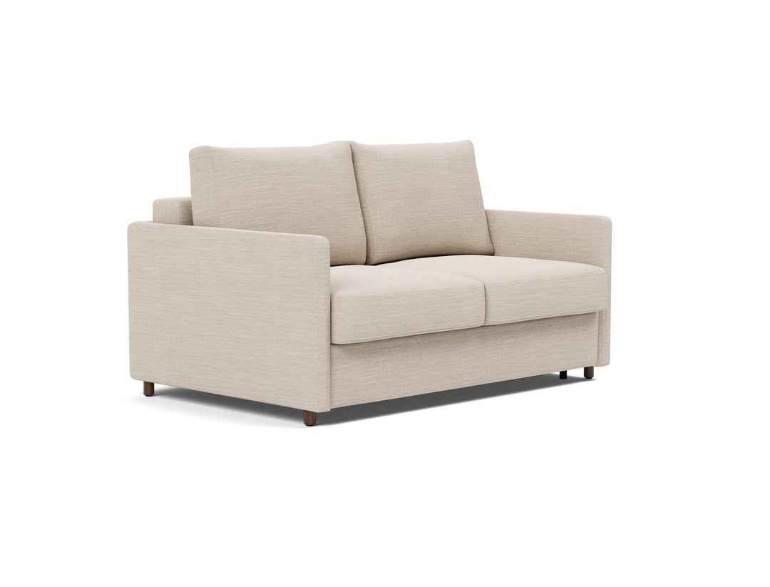 Neah Sleeper Sofa (slim arms) by Innovation Living in Blida Sand Grey, sofa position, three-quarter view on white