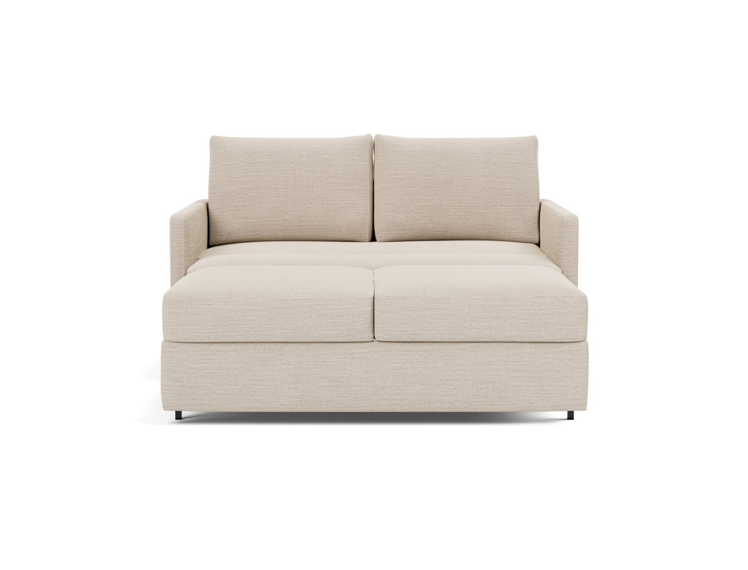 Neah Sleeper Sofa (slim arms) by Innovation Living in Blida Sand Grey, lounger position, front view on white