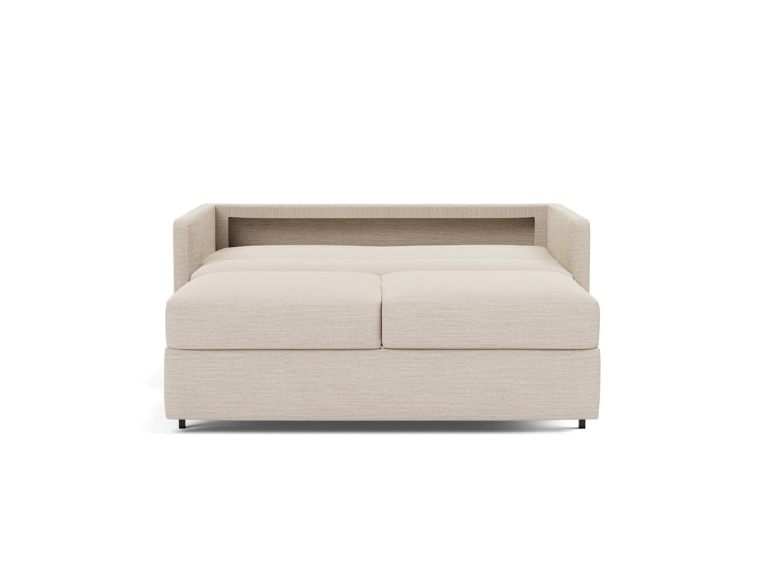 Neah Sleeper Sofa (slim arms) by Innovation Living in Blida Sand Grey, bed position, front view on white