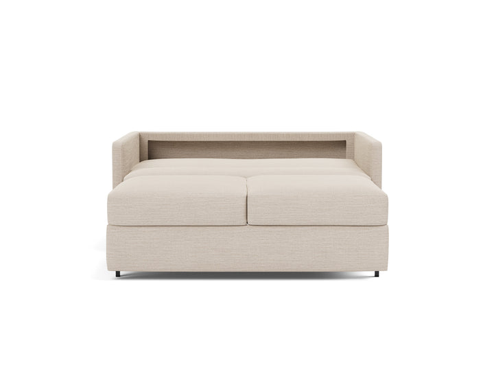 Neah Sleeper Sofa (slim arms) by Innovation Living in Blida Sand Grey, bed position, front view on white