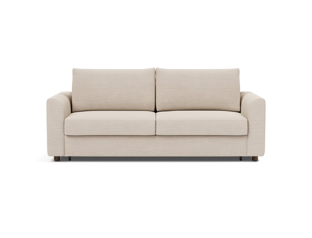 Neah Sleeper Sofa (curved arms) by Innovation Living in Blida Sand Grey, sofa position, front view on white