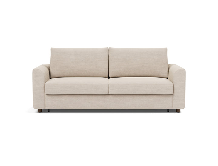 Neah Sleeper Sofa (curved arms) by Innovation Living in Blida Sand Grey, sofa position, front view on white