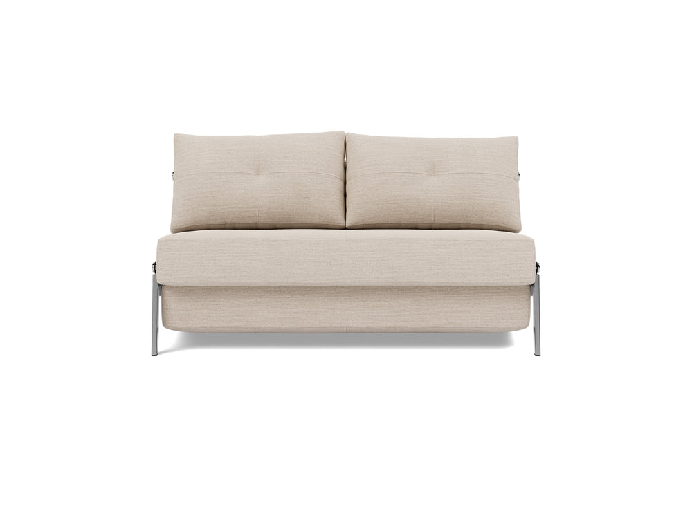 Cubed Sleeper Sofa with Chrome Legs (chrome legs) by Innovation Living in Blida Sand Grey, sofa position, front view on white