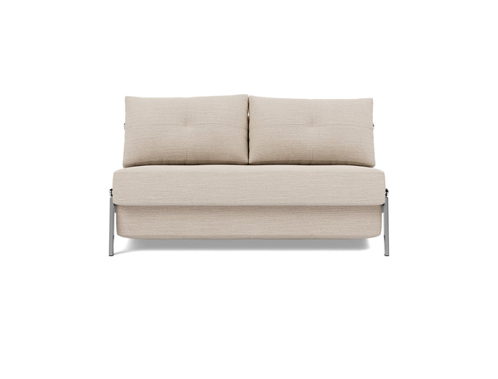 Cubed Sleeper Sofa with Chrome Legs (chrome legs) by Innovation Living in Blida Sand Grey, sofa position, front view on white