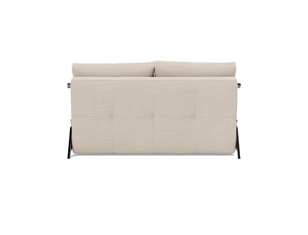 Cubed Sleeper Sofa with Chrome Legs (chrome legs) by Innovation Living in Blida Sand Grey, sofa position, back view on white