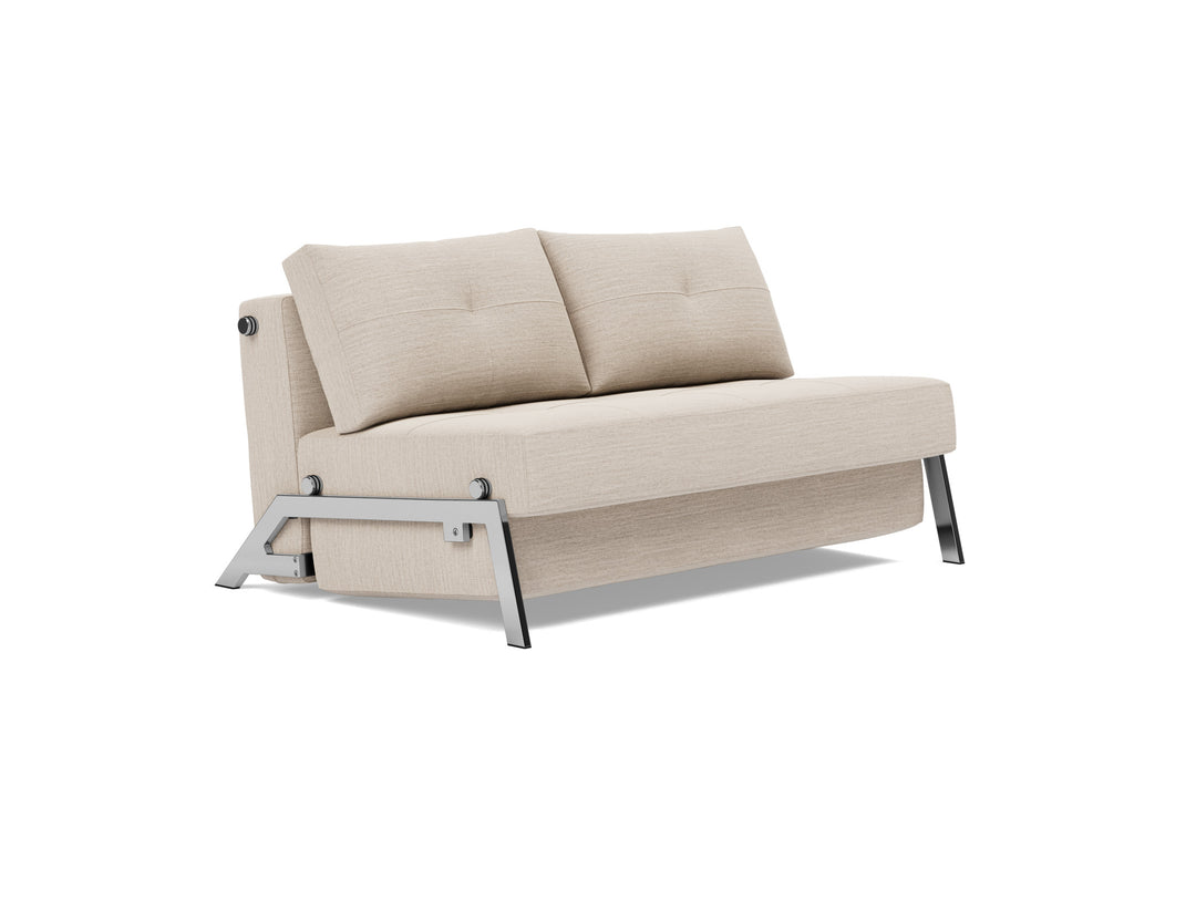 Cubed Sleeper Sofa with Chrome Legs (chrome legs) by Innovation Living in Blida Sand Grey, sofa position, three-quarter view on white