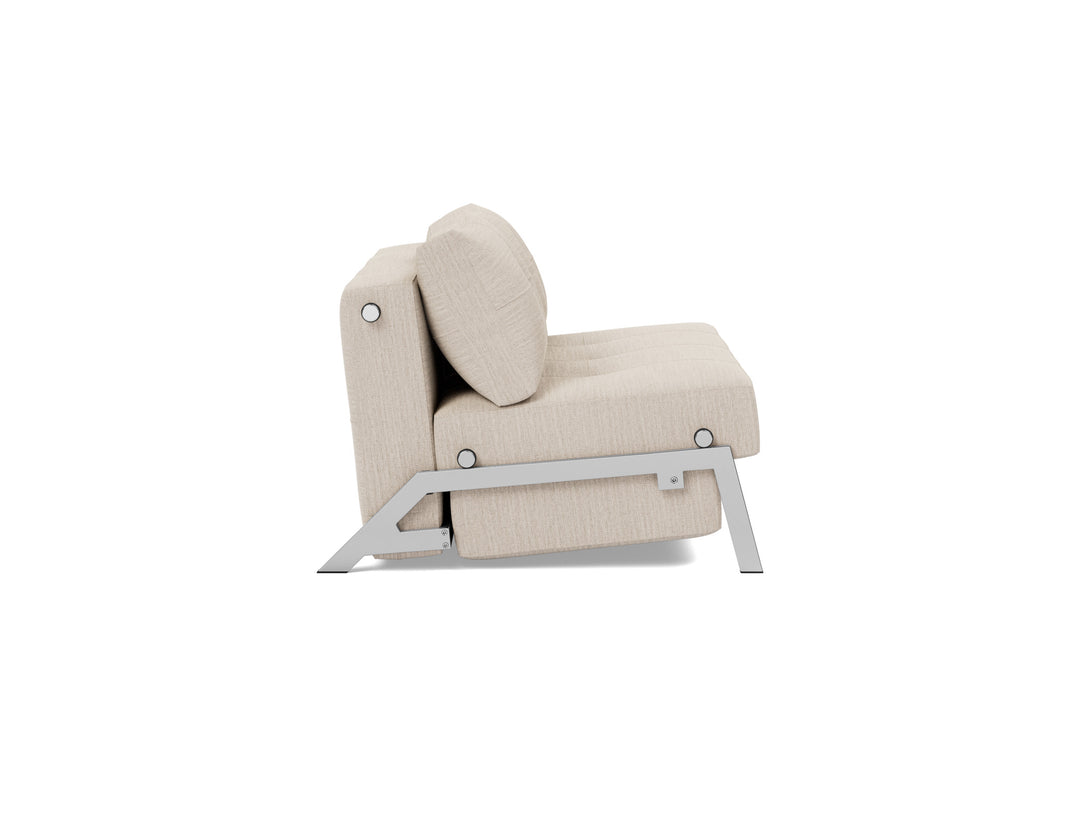Cubed Sleeper Sofa with Chrome Legs (chrome legs) by Innovation Living in Blida Sand Grey, sofa position, side view on white