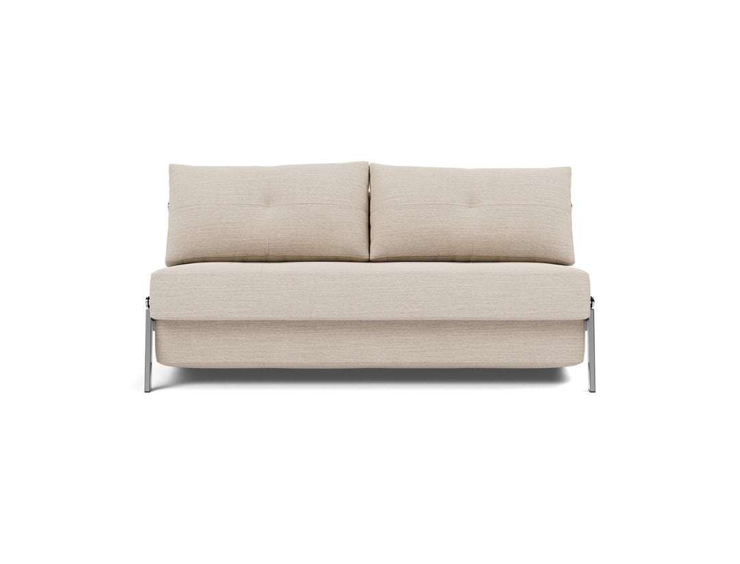 Cubed Sleeper Sofa with Chrome Legs (chrome legs) by Innovation Living in Blida Sand Grey, sofa position, front view on white