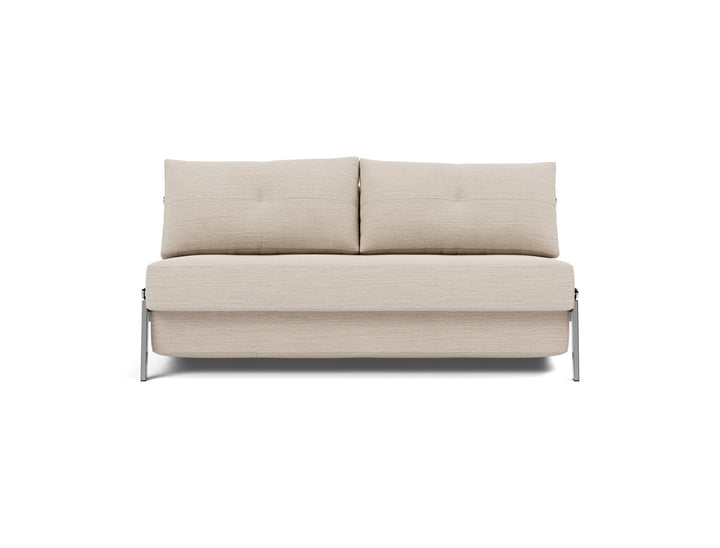Cubed Sleeper Sofa with Chrome Legs (chrome legs) by Innovation Living in Blida Sand Grey, sofa position, front view on white