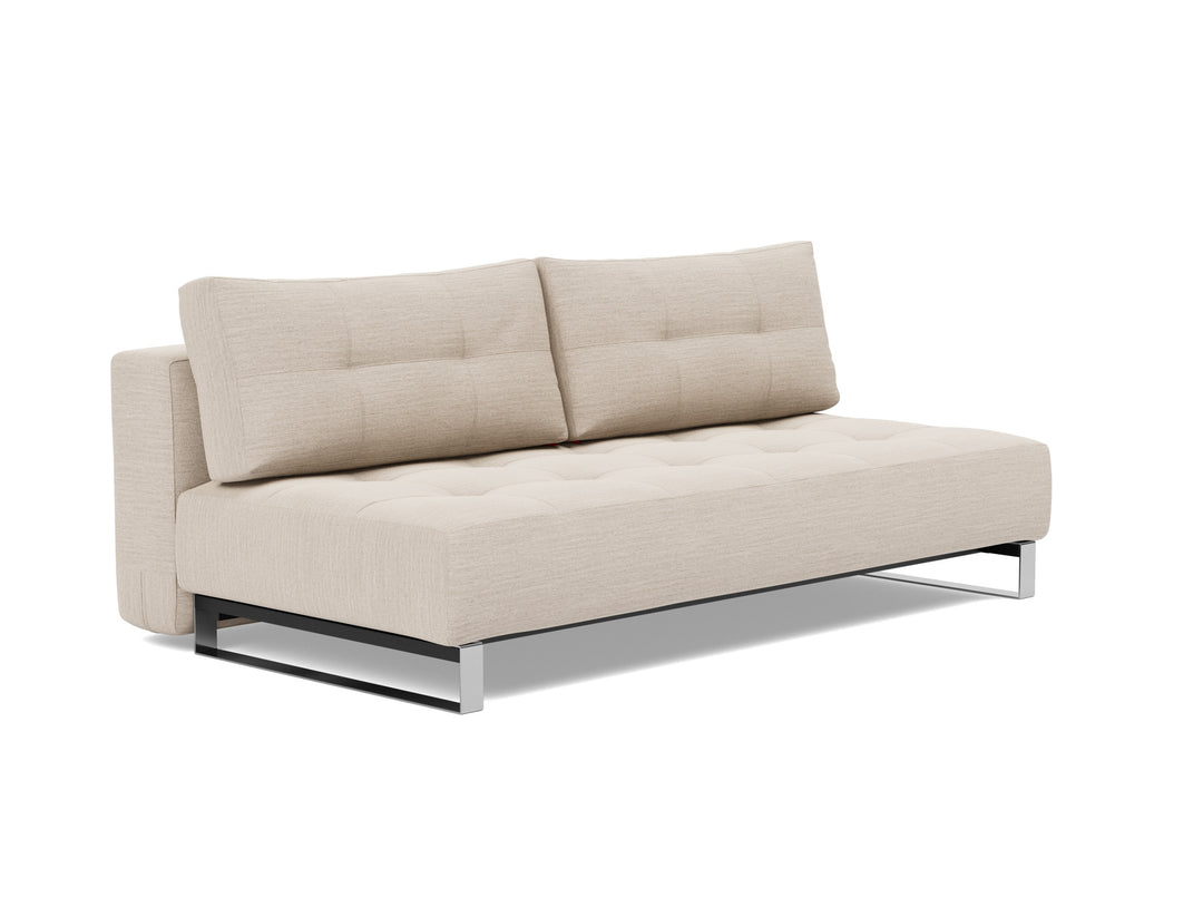 Supremax D.E.L. Sleeper Sofa by Innovation Living in Blida Sand Grey, sofa position, three-quarter view on white