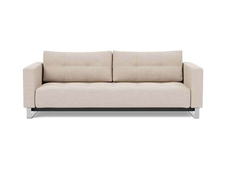 Cassius D.E.L. Sleeper Sofa by Innovation Living in Blida Sand Grey, sofa position, front view on white