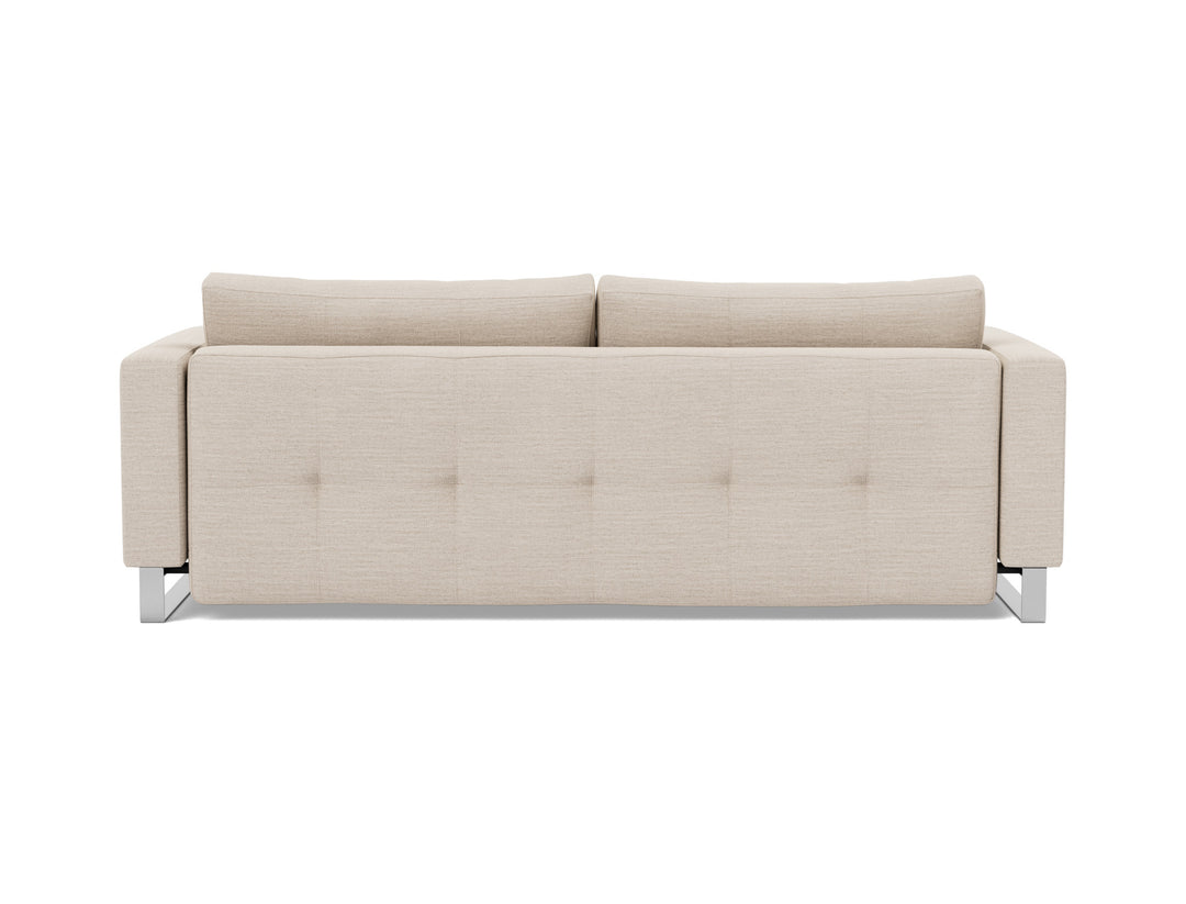 Cassius D.E.L. Sleeper Sofa by Innovation Living in Blida Sand Grey, sofa position, back view on white