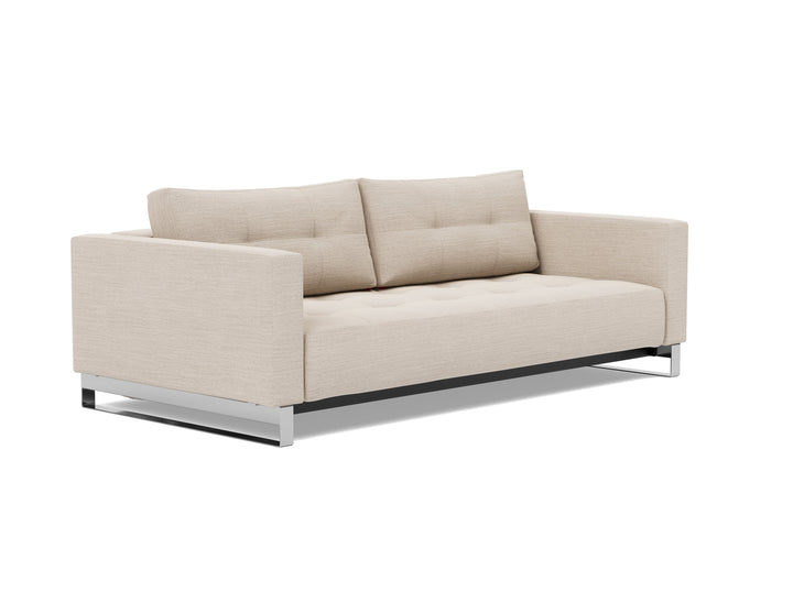 Cassius D.E.L. Sleeper Sofa by Innovation Living in Blida Sand Grey, sofa position, three-quarter view on white