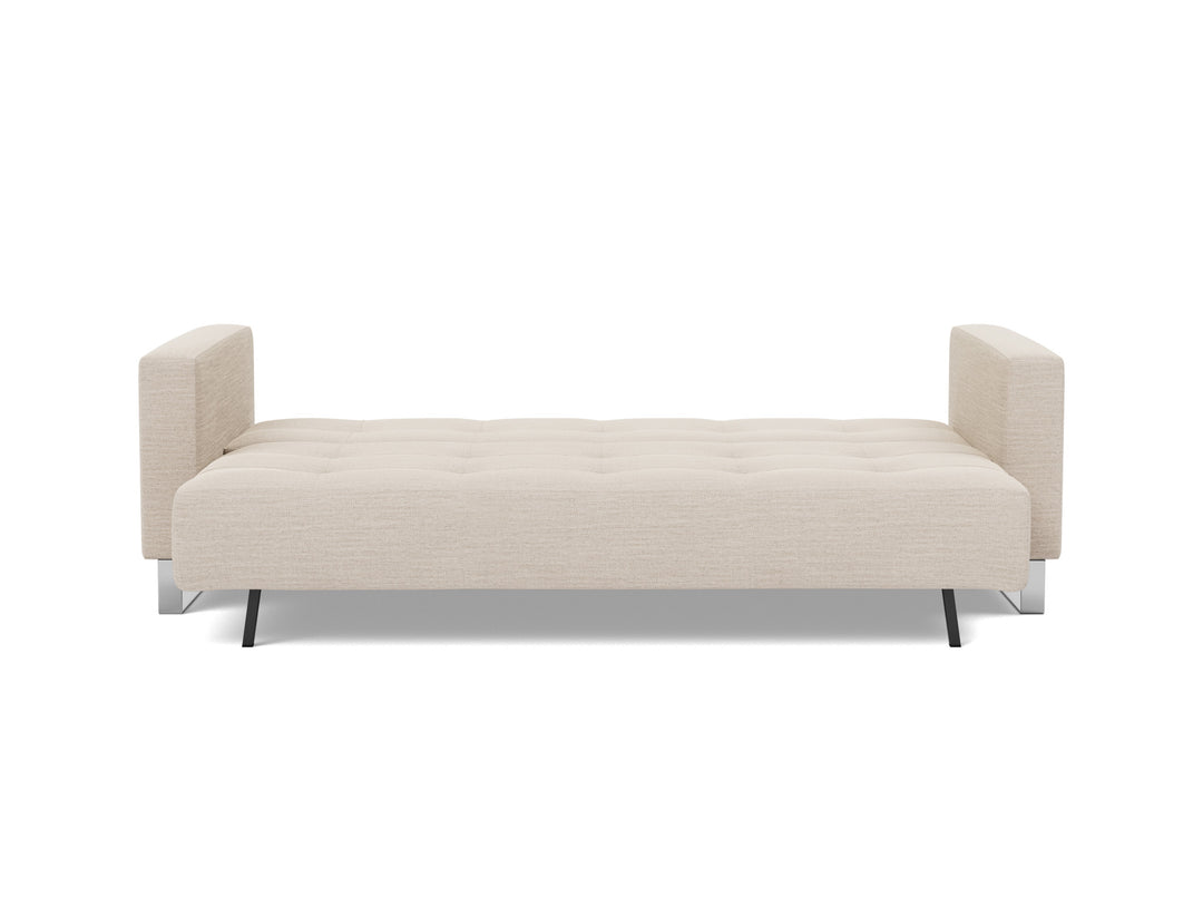 Cassius D.E.L. Sleeper Sofa by Innovation Living in Blida Sand Grey, bed position, front view on white