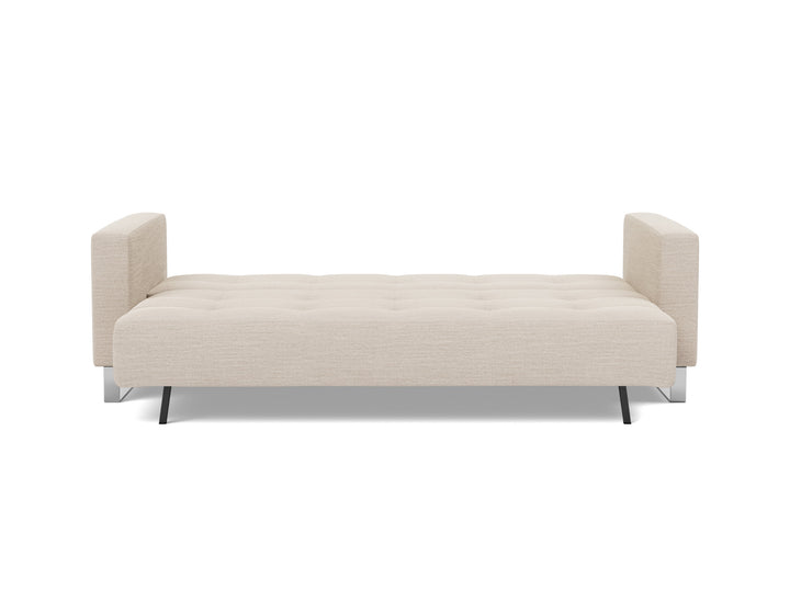 Cassius D.E.L. Sleeper Sofa by Innovation Living in Blida Sand Grey, bed position, front view on white