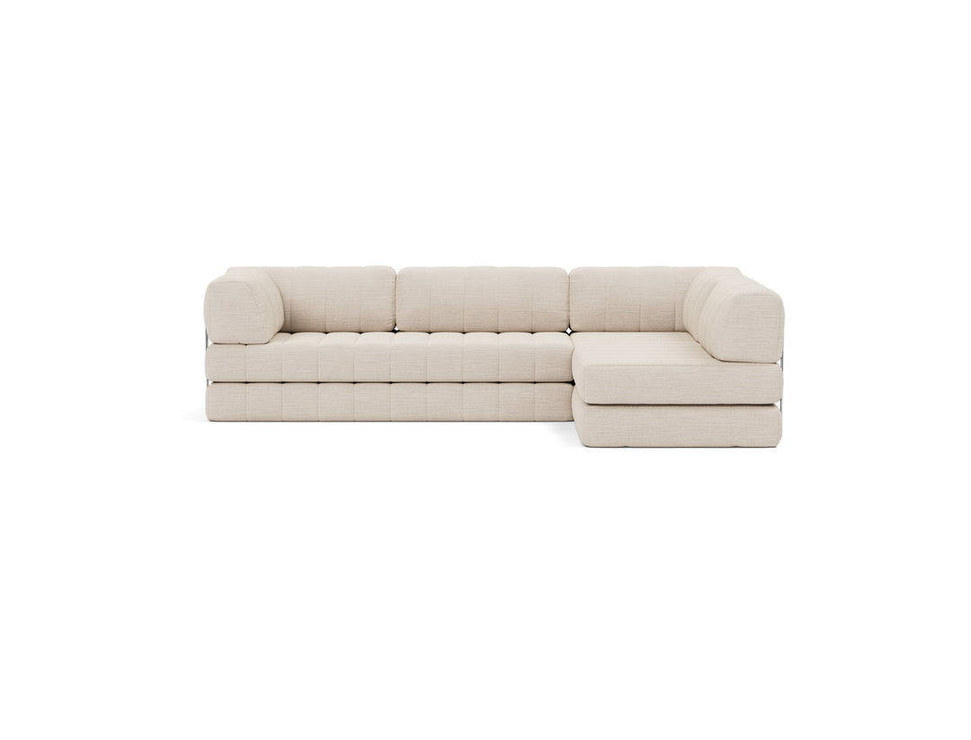 CozyPad Sleeper Sofa L-Shape with arm by Innovation Living in Blida Sand Grey, sofa position, front view on white