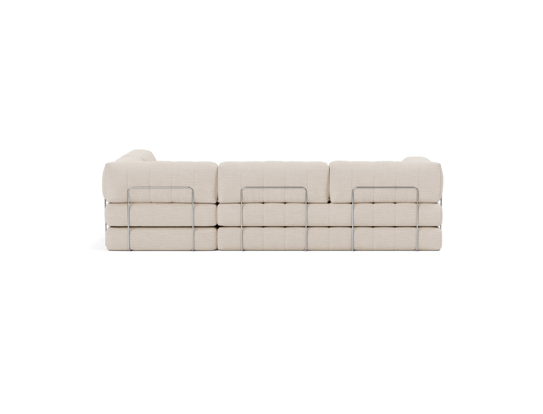 CozyPad Sleeper Sofa L-Shape with arm by Innovation Living in Blida Sand Grey, sofa position, back view on white